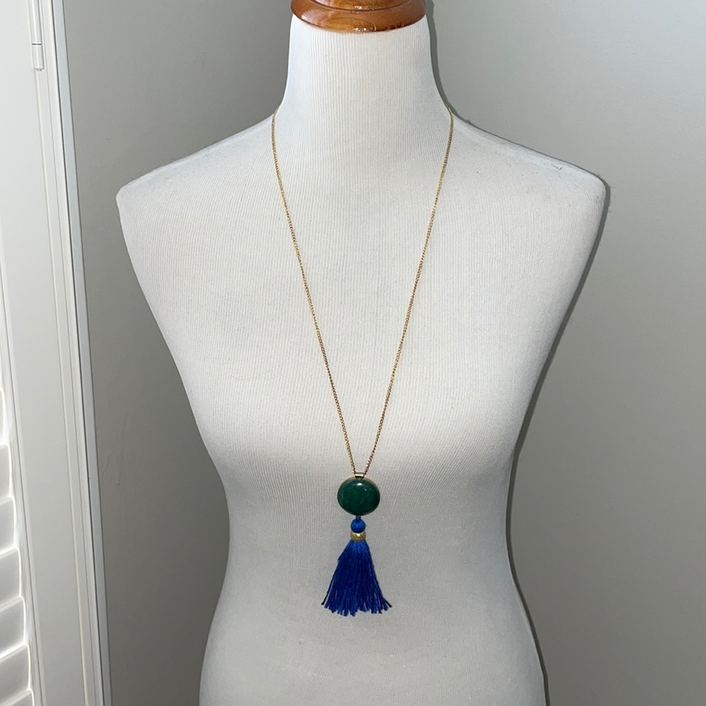 Noonday Blue and green tassel necklace